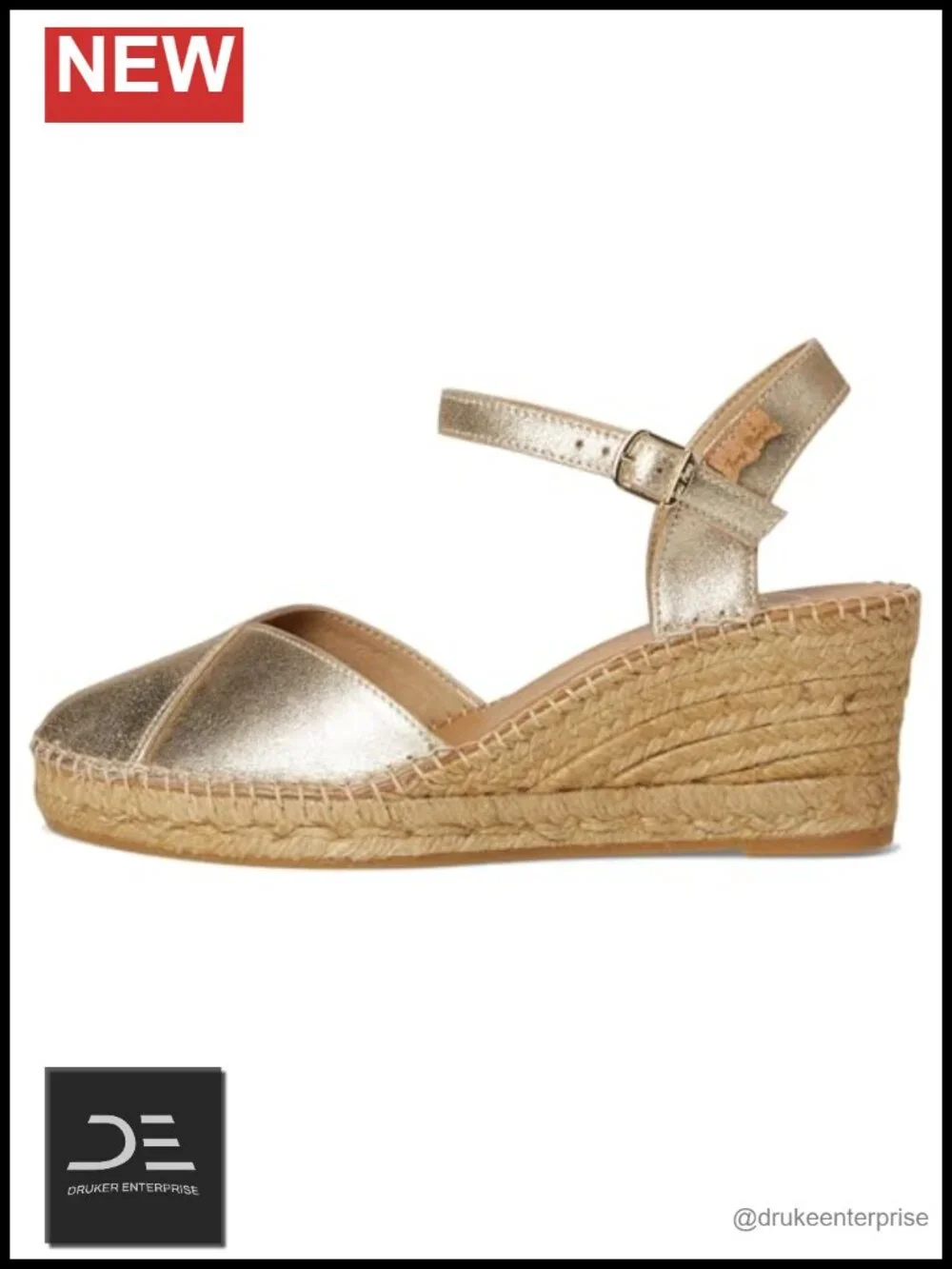 Wedge Sandals Ankle Strap Buckle Closure Leather Lining